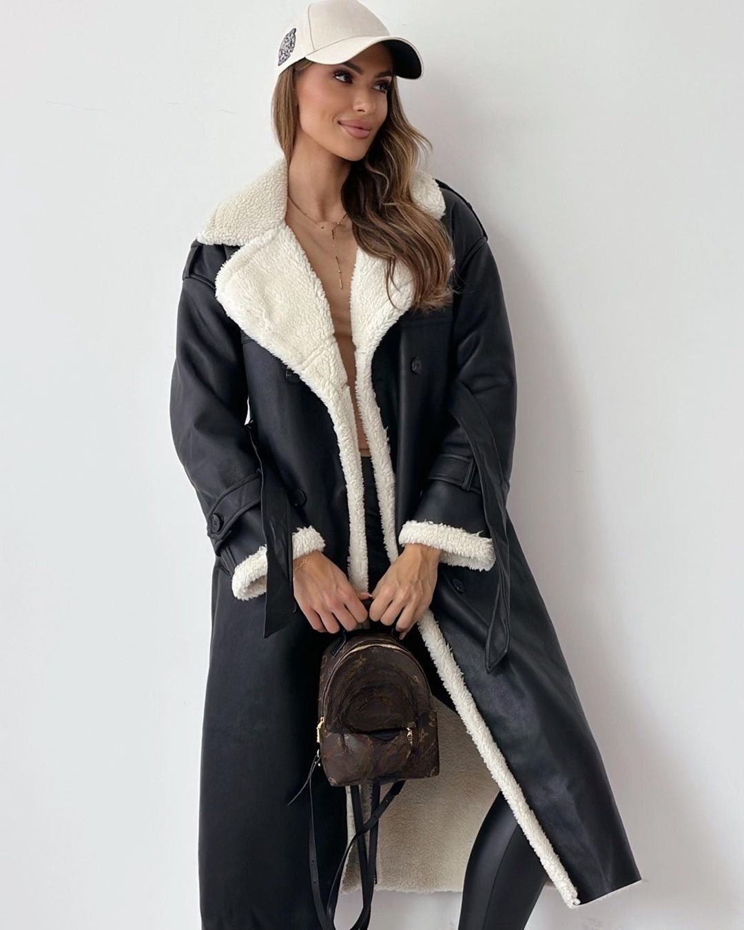 Women's Sherpa-Lined Trench Coat – Button-Front Winter Coat