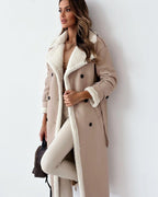 Women's Sherpa-Lined Trench Coat – Button-Front Winter Coat