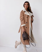 Women's Sherpa-Lined Trench Coat – Button-Front Winter Coat
