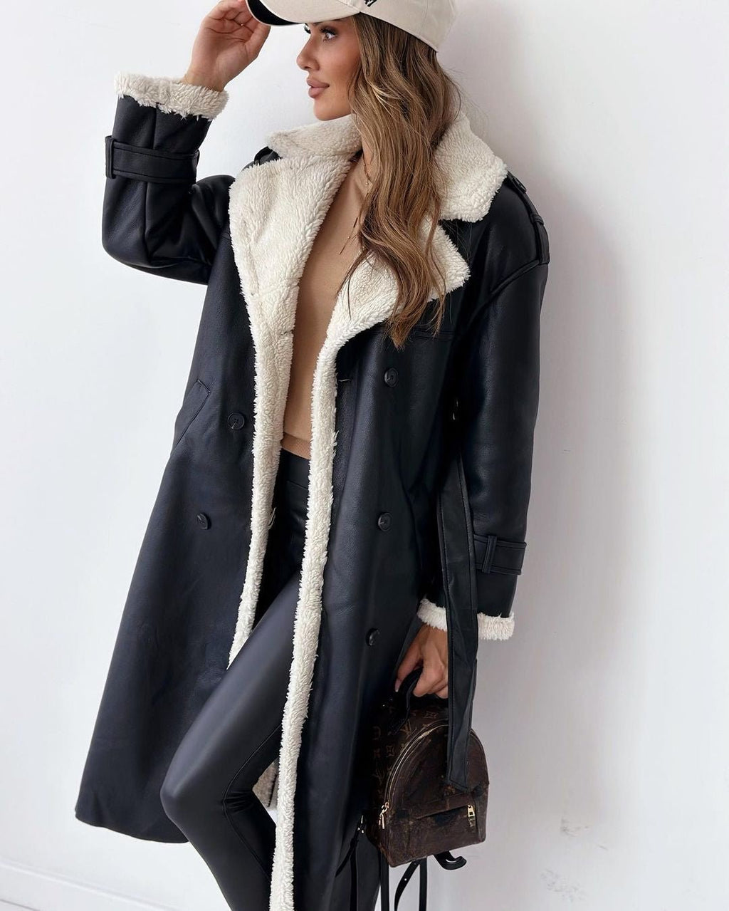 Women's Sherpa-Lined Trench Coat – Button-Front Winter Coat