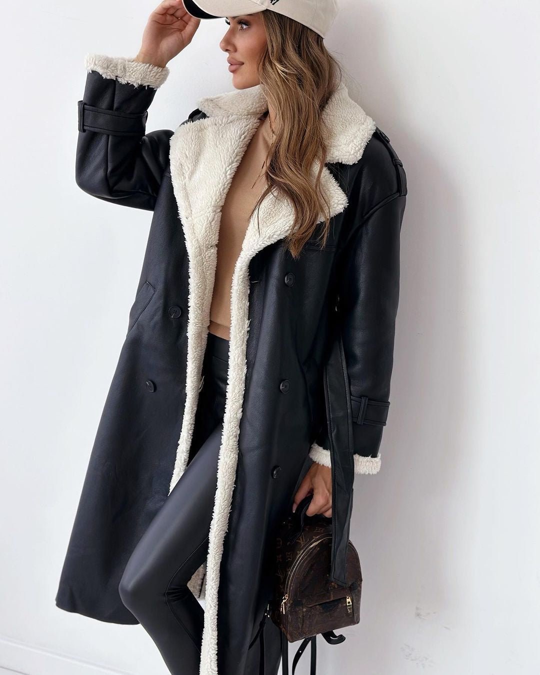Women's Sherpa-Lined Trench Coat – Button-Front Winter Coat