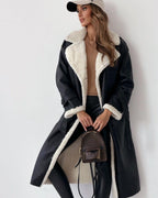 Women's Sherpa-Lined Trench Coat – Button-Front Winter Coat