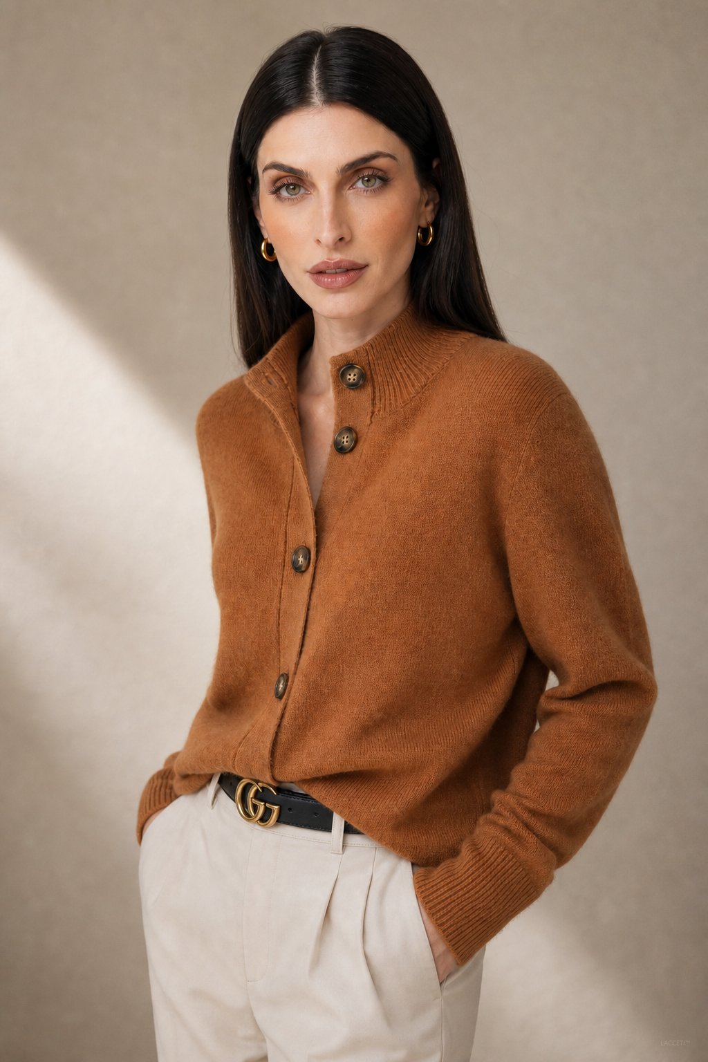 Eloise | Women Mock Neck Statement Button Knit Cardigan