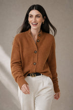 Eloise | Women Mock Neck Statement Button Knit Cardigan