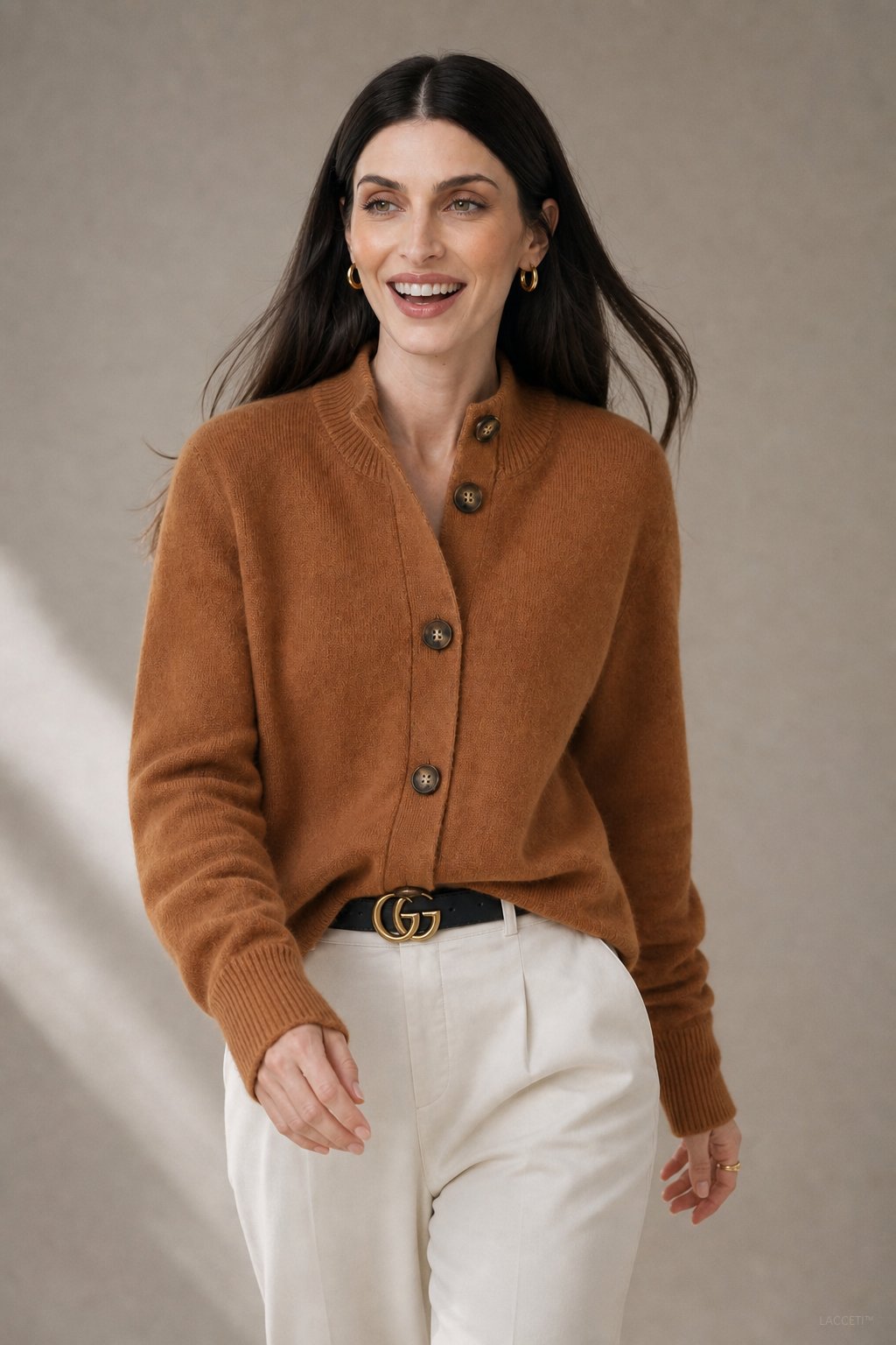 Eloise | Women Mock Neck Statement Button Knit Cardigan