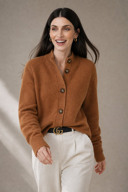 Eloise | Women Mock Neck Statement Button Knit Cardigan