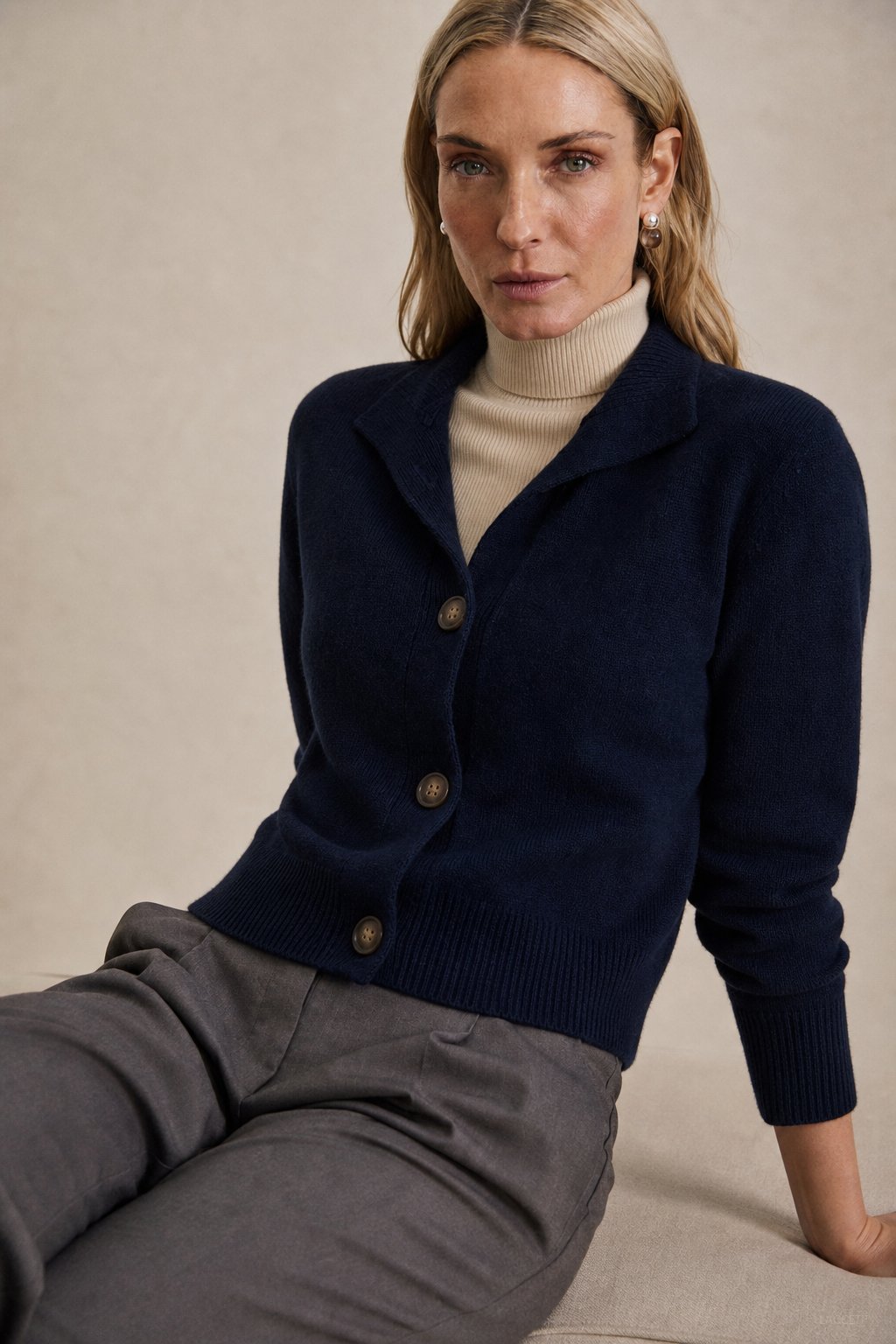 Eloise | Women Mock Neck Statement Button Knit Cardigan