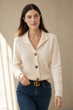 Eloise | Women Mock Neck Statement Button Knit Cardigan