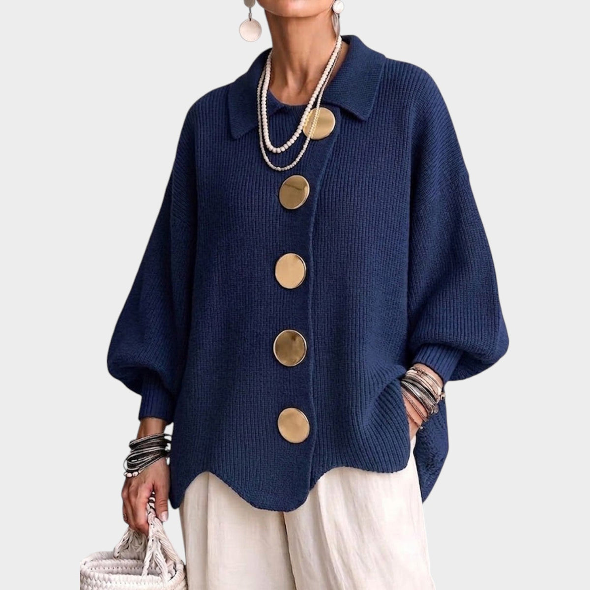 Opal | Women Oversized Gold Button Knit Cardigan
