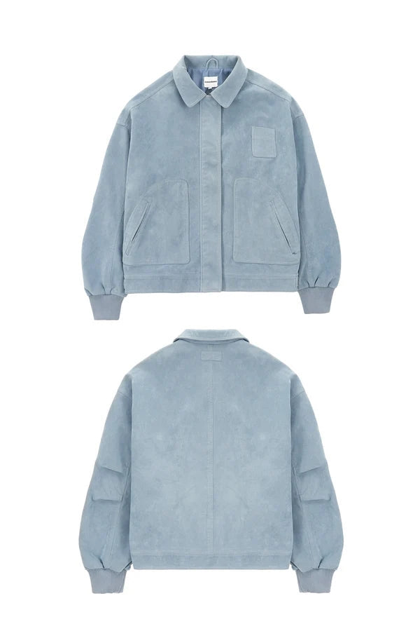 Women's Oversized Faux Suede Bomber Jacket - Casual Point Collar Shacket