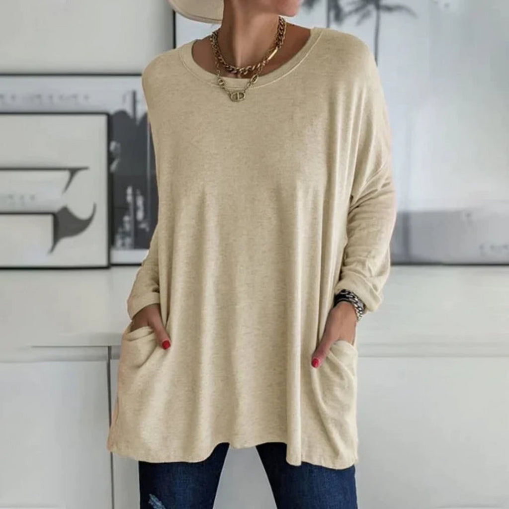Women's Oversized Longline Knit Sweater - Casual Tunic Pullover with Pockets