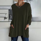 Women's Oversized Longline Knit Sweater - Casual Tunic Pullover with Pockets