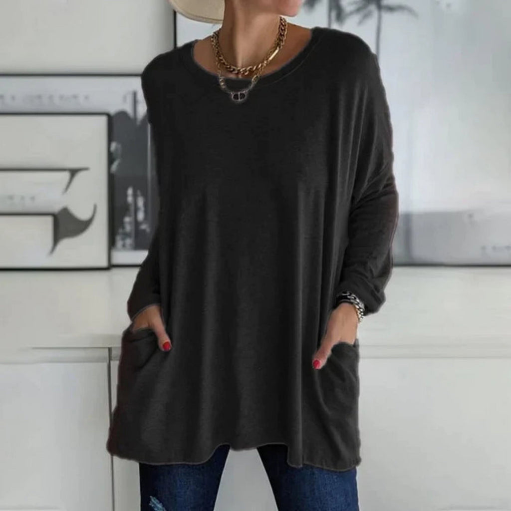 Women's Oversized Longline Knit Sweater - Casual Tunic Pullover with Pockets