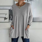 Women's Oversized Longline Knit Sweater - Casual Tunic Pullover with Pockets