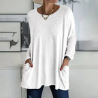 Women's Oversized Longline Knit Sweater - Casual Tunic Pullover with Pockets