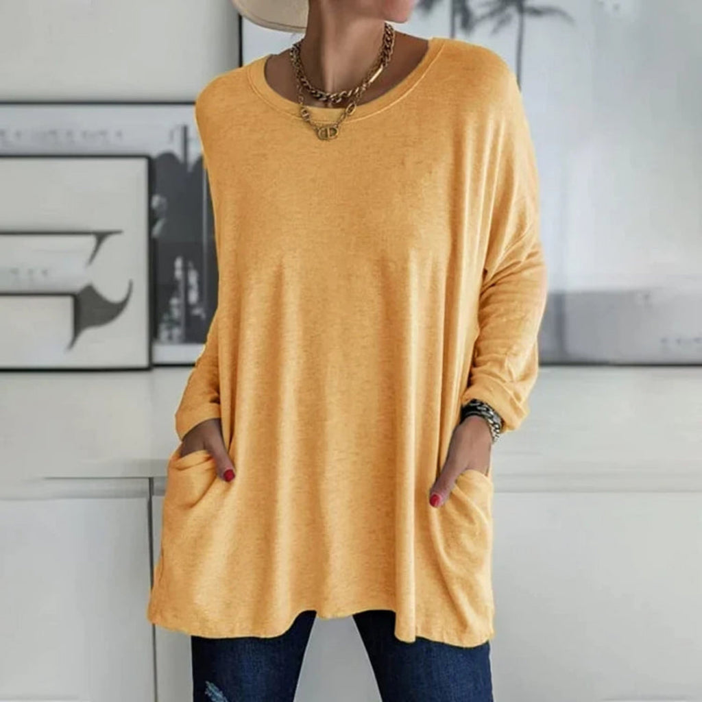 Women's Oversized Longline Knit Sweater - Casual Tunic Pullover with Pockets