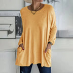 Women's Oversized Longline Knit Sweater - Casual Tunic Pullover with Pockets