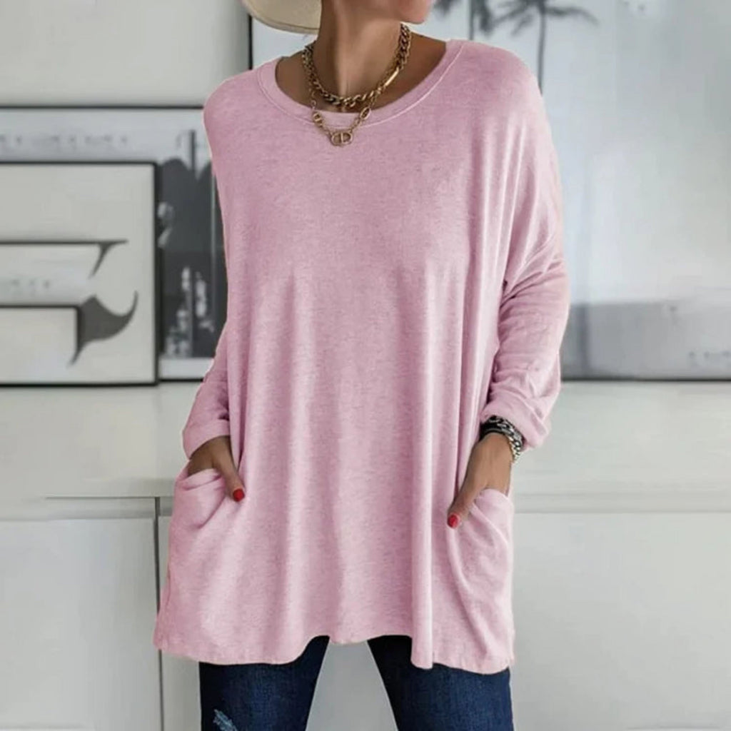 Women's Oversized Longline Knit Sweater - Casual Tunic Pullover with Pockets