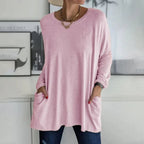 Women's Oversized Longline Knit Sweater - Casual Tunic Pullover with Pockets