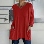 Women's Oversized Longline Knit Sweater - Casual Tunic Pullover with Pockets