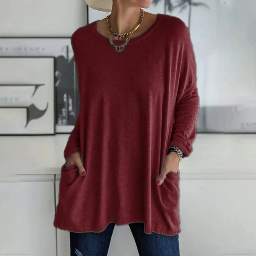Women's Oversized Longline Knit Sweater - Casual Tunic Pullover with Pockets