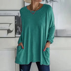 Women's Oversized Longline Knit Sweater - Casual Tunic Pullover with Pockets