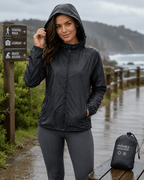 Women's Packable Rain Jacket with Hood – Lightweight Full-Zip Shell