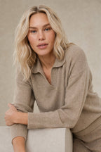 Adeline | Women Polo Collar Knit Sweater and Harem Pants Two Piece Set
