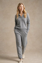 Adeline | Women Polo Collar Knit Sweater and Harem Pants Two Piece Set