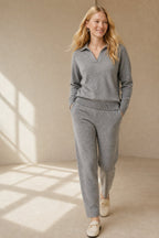 Adeline | Women Polo Collar Knit Sweater and Harem Pants Two Piece Set