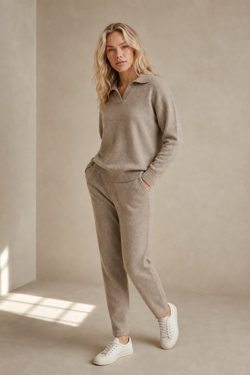 Adeline | Women Polo Collar Knit Sweater and Harem Pants Two Piece Set