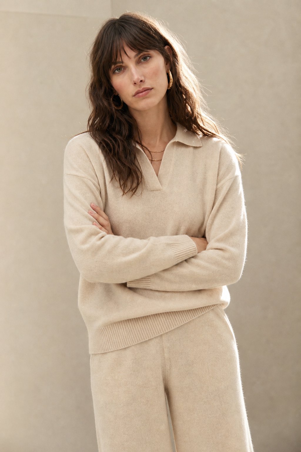 Adeline | Women Polo Collar Knit Sweater and Harem Pants Two Piece Set