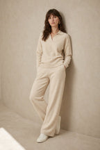 Adeline | Women Polo Collar Knit Sweater and Harem Pants Two Piece Set