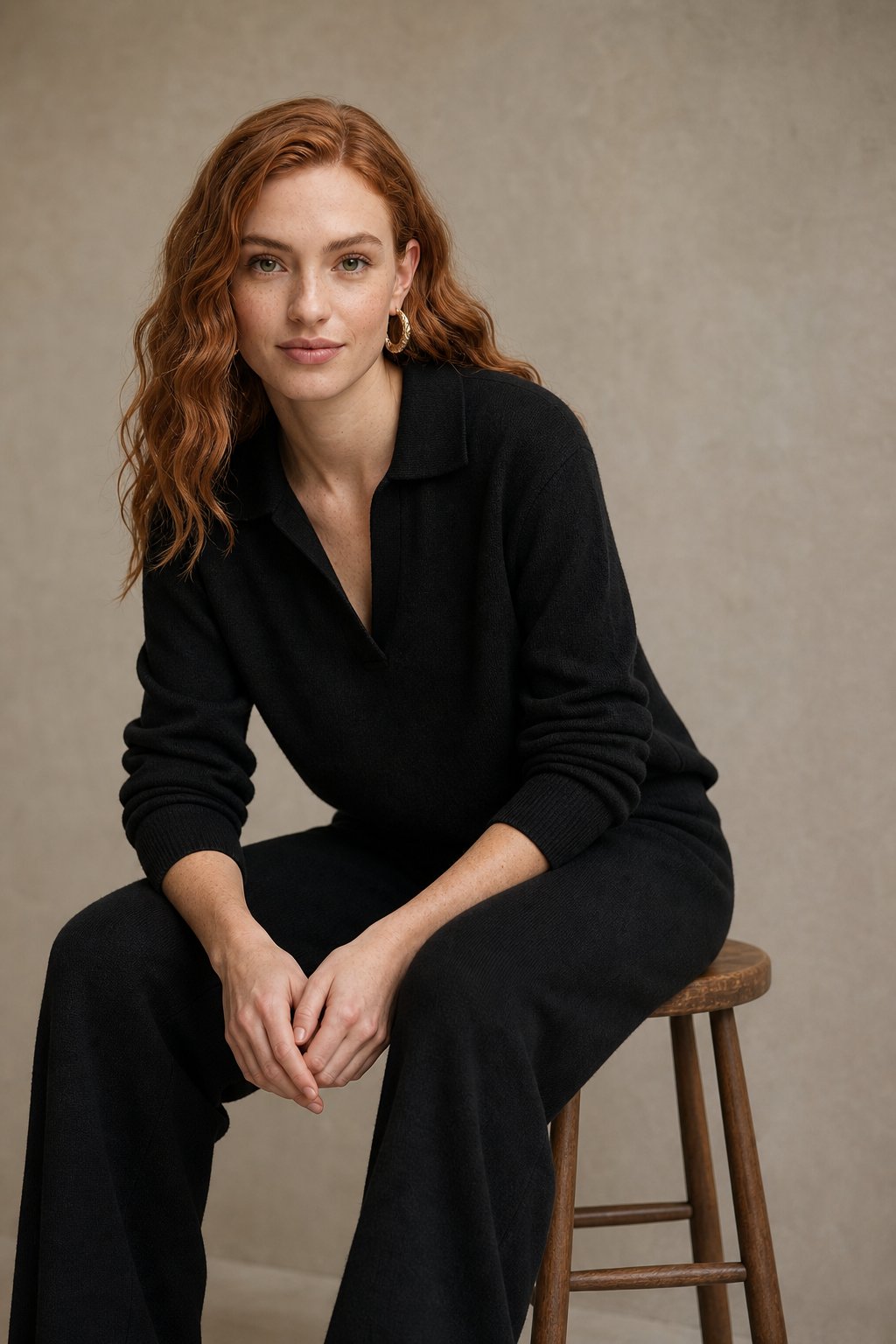 Adeline | Women Polo Collar Knit Sweater and Harem Pants Two Piece Set