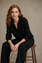 Adeline | Women Polo Collar Knit Sweater and Harem Pants Two Piece Set