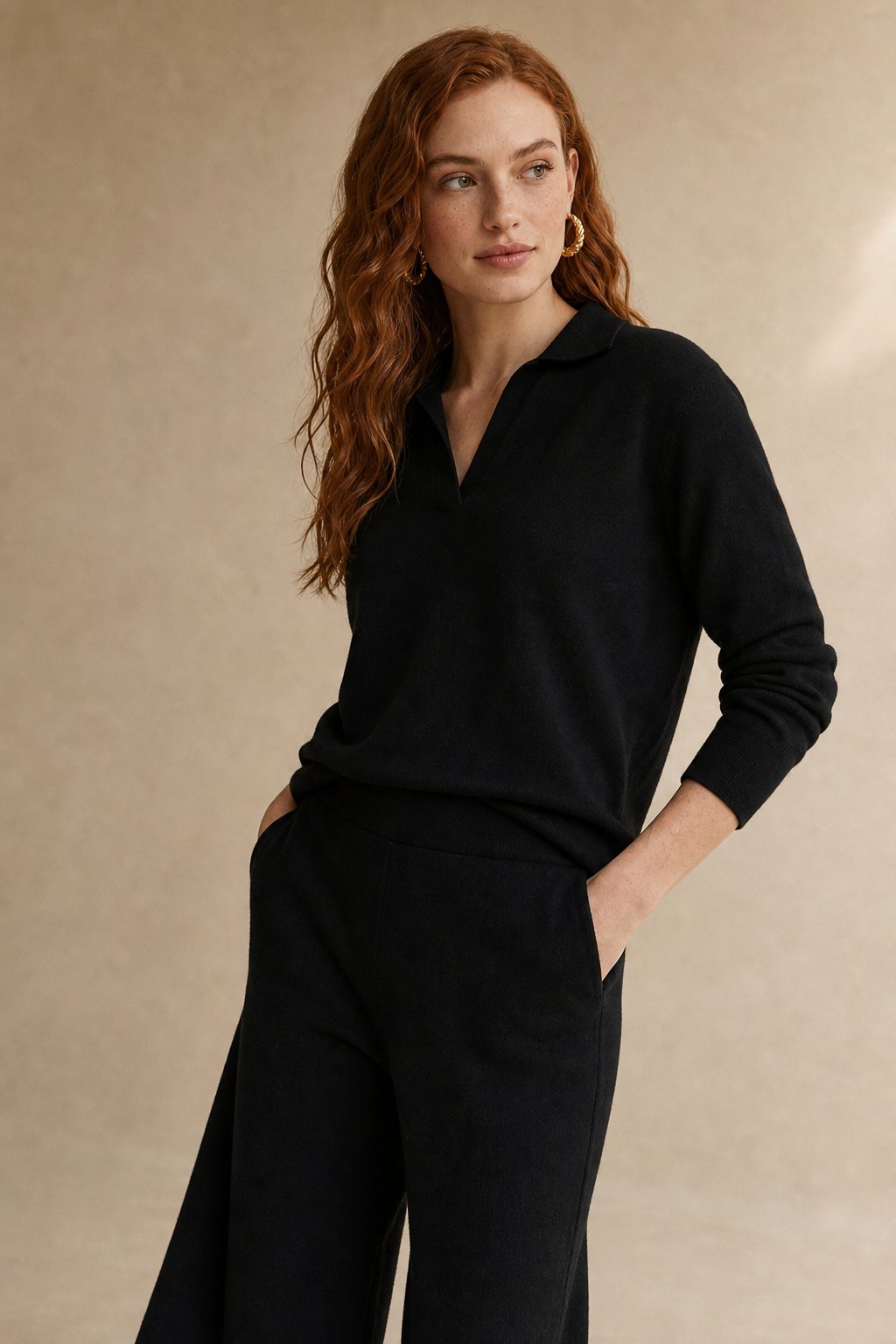 Adeline | Women Polo Collar Knit Sweater and Harem Pants Two Piece Set
