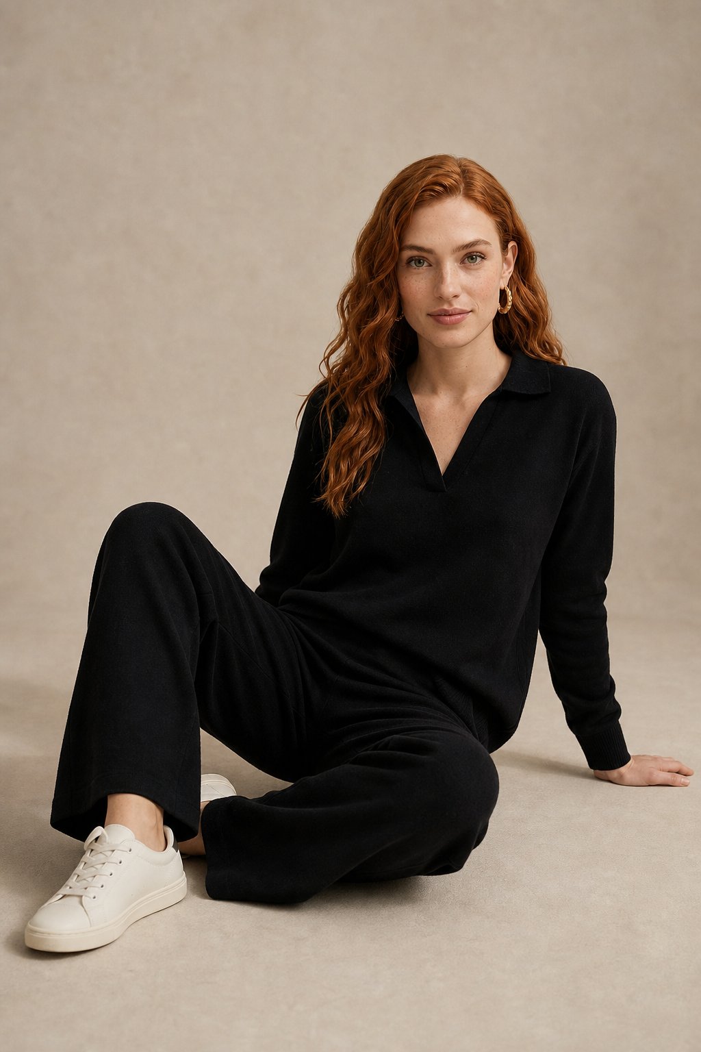 Adeline | Women Polo Collar Knit Sweater and Harem Pants Two Piece Set