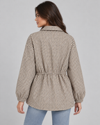 Women's Plaid Utility Jacket – Snap-Front Drawstring Waist Shacket