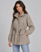 Women's Plaid Utility Jacket – Snap-Front Drawstring Waist Shacket