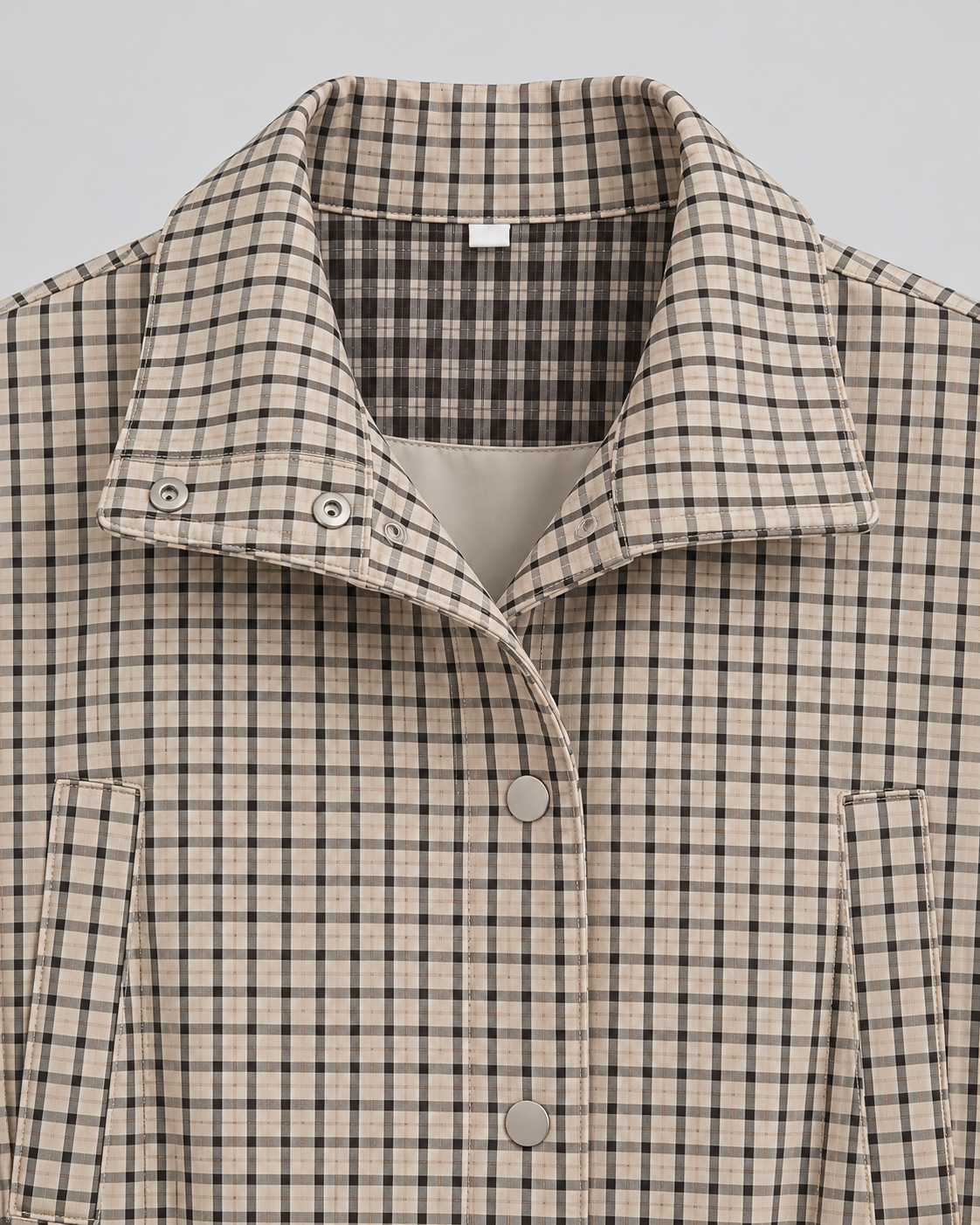 Women's Plaid Utility Jacket – Snap-Front Drawstring Waist Shacket