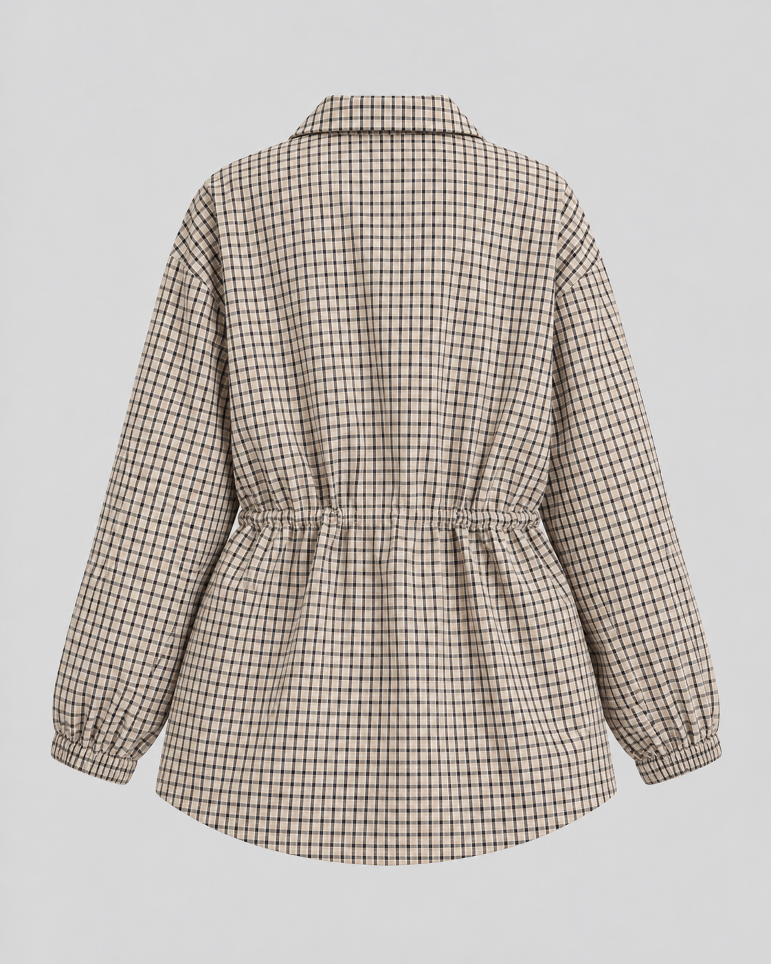 Women's Plaid Utility Jacket – Snap-Front Drawstring Waist Shacket