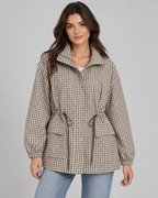 Women's Plaid Utility Jacket – Snap-Front Drawstring Waist Shacket