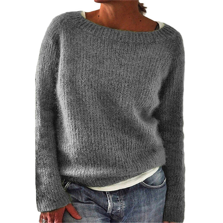 Women's Boat Neck Fuzzy Knit Sweater – Relaxed Long Sleeve Pullover