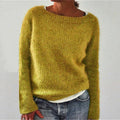 Women's Boat Neck Fuzzy Knit Sweater – Relaxed Long Sleeve Pullover