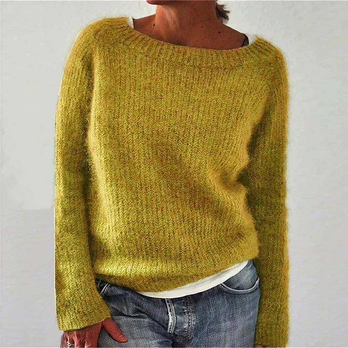 Women's Boat Neck Fuzzy Knit Sweater – Relaxed Long Sleeve Pullover