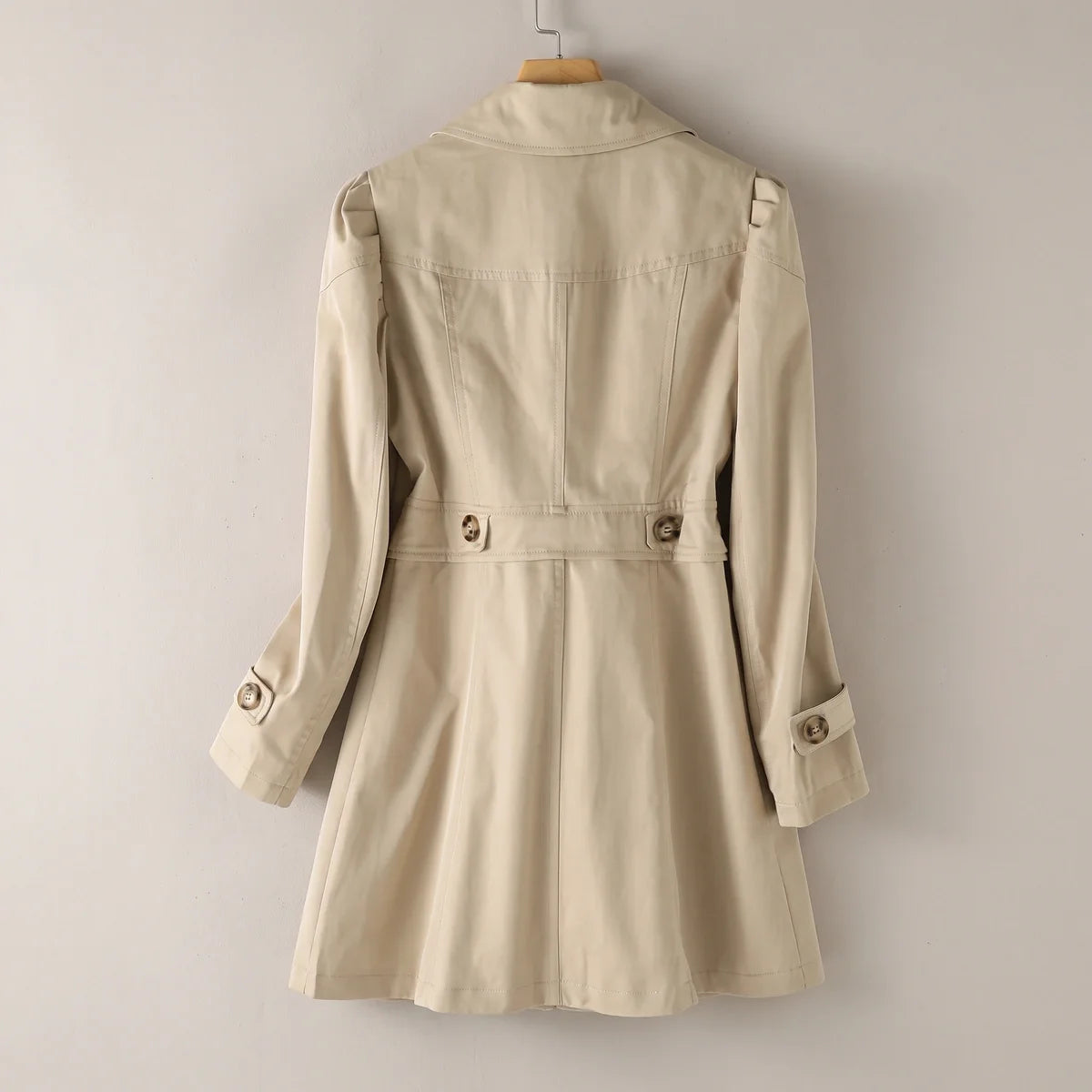Women's Puff Shoulder Trench Coat – A-Line Mid-Length Romantic Trench