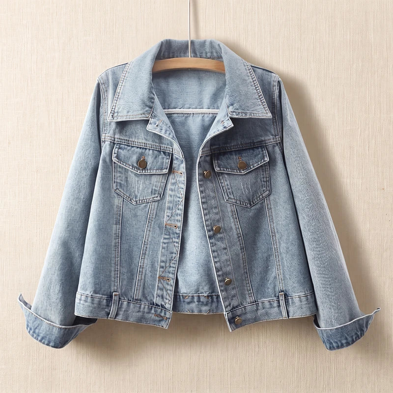 Women's Cropped Denim Trucker Jacket – Washed Classic Jean Jacket