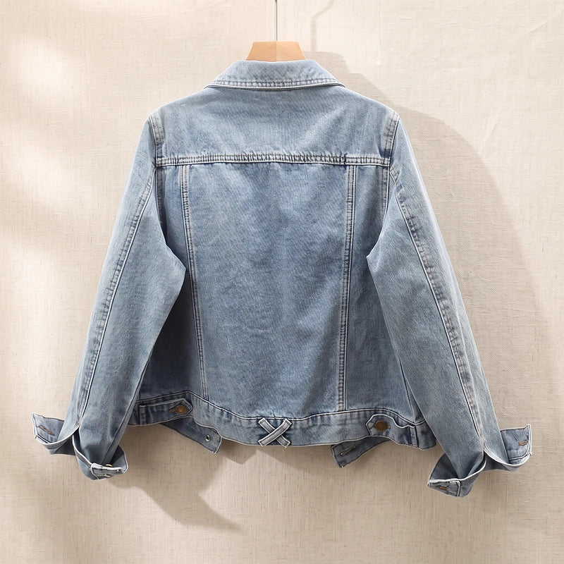 Women's Cropped Denim Trucker Jacket – Washed Classic Jean Jacket
