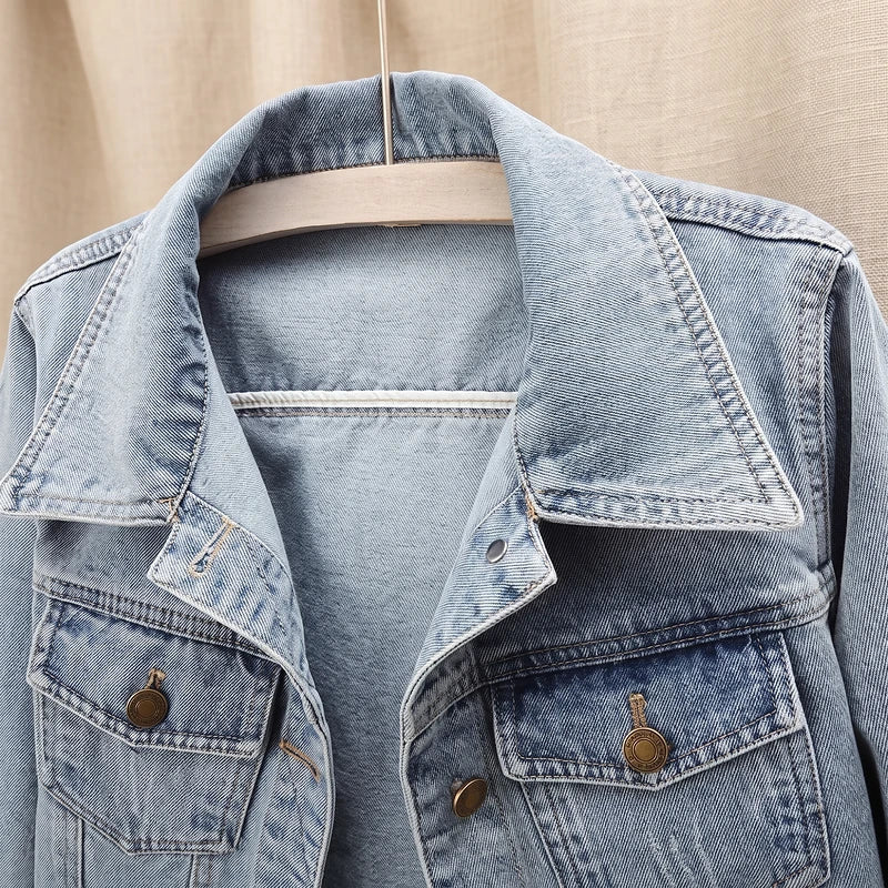 Women's Cropped Denim Trucker Jacket – Washed Classic Jean Jacket