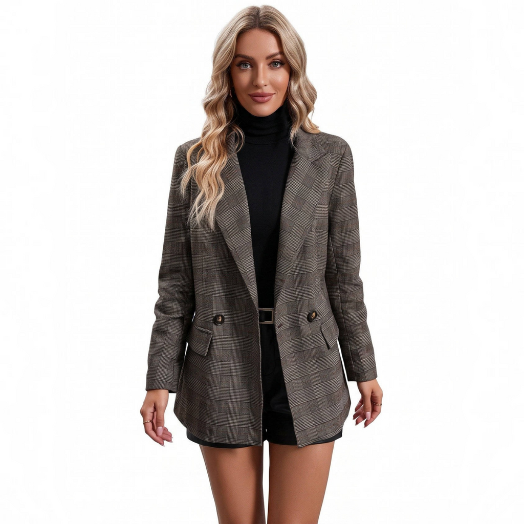 Women's Plaid Blazer – Houndstooth Business Casual Jacket for Fall